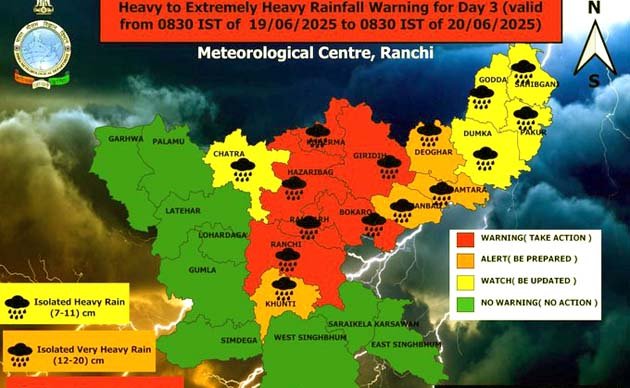 रांची जिला प्रशासन ने जारी की भारी बारिश की चेतावनी ! 1 Ranchi District Administration issued heavy rain warning!